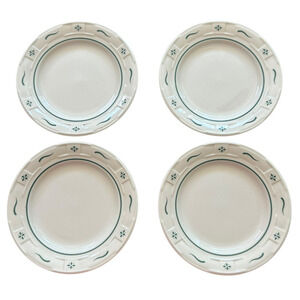 4 Longaberger Pottery Woven Traditions Green Bread Plates